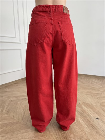 Baggy Fit Salaş Pantolon Kırmızı