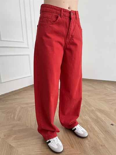 Baggy Fit Salaş Pantolon Kırmızı