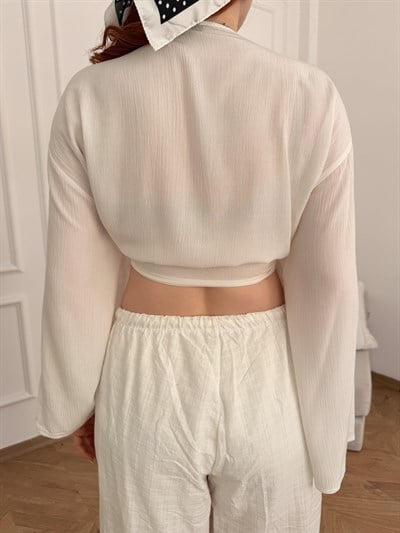 Bağlamalı Crop Bolero Ekru