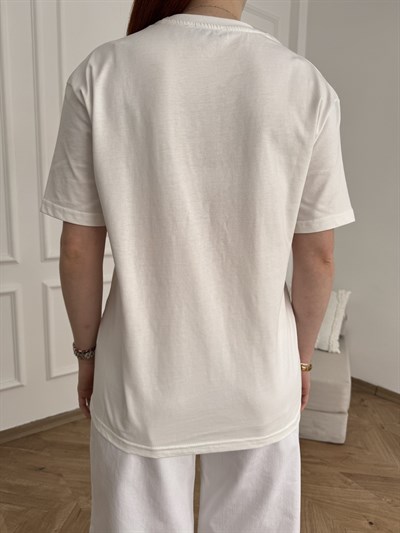 Balık Baskılı Oversize T-shirt Beyaz