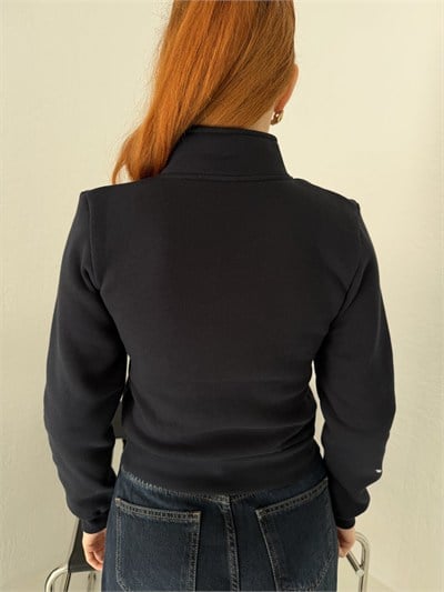 Bando Düğmeli Fermuarlı Sweatshırt Lacivert