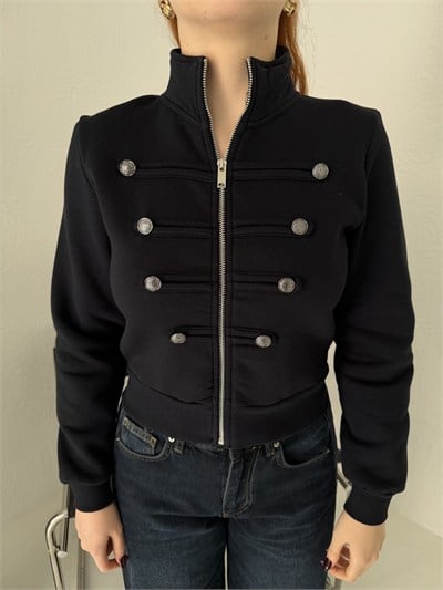 Bando Düğmeli Fermuarlı Sweatshırt Lacivert