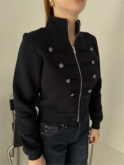 Bando Düğmeli Fermuarlı Sweatshırt Lacivert