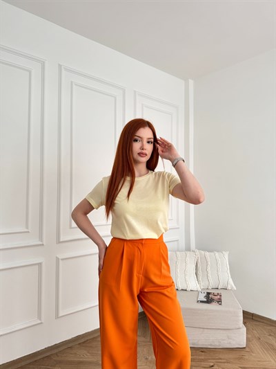 Basic Kısa Kol T-shirt Açık sarı