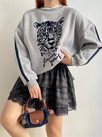 Baskılı Sweatshirt Gri melanj
