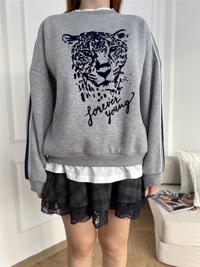 Baskılı Sweatshirt Gri melanj