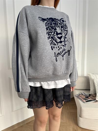 Baskılı Sweatshirt Gri melanj