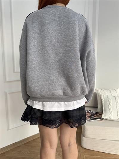 Baskılı Sweatshirt Gri melanj