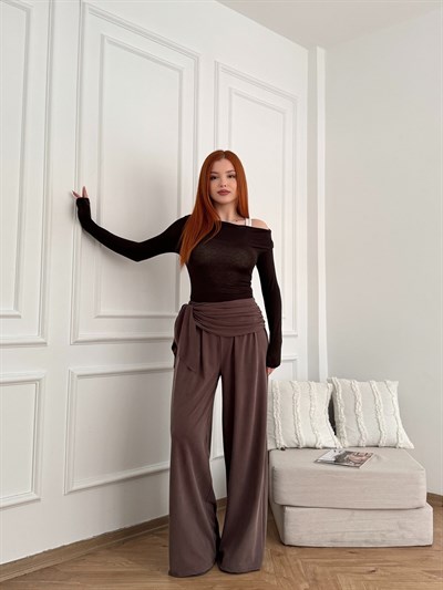 Belden Bağlamalı Rahat Pantolon Acı kahve