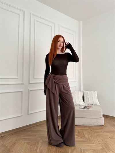 Belden Bağlamalı Rahat Pantolon Acı kahve