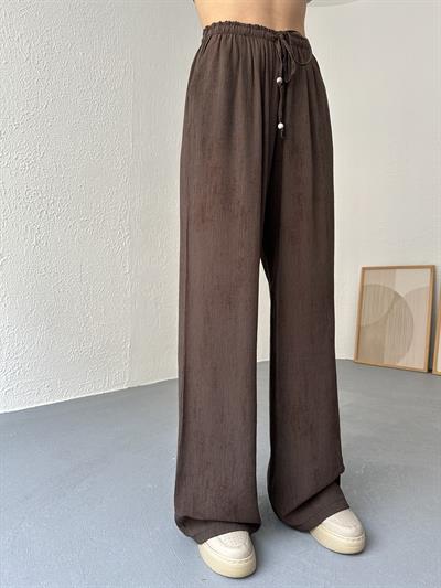 Beli Bağlamalı Eskitme Desen Pantolon Kahve