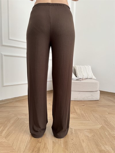 Beli İpli Lastikli Relax Fit Pantolon Acı kahve