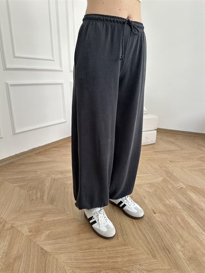 Beli İpli Paça Lastikli Rahat Pantolon Antrasit