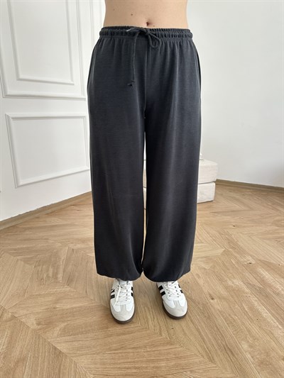 Beli İpli Paça Lastikli Rahat Pantolon Antrasit