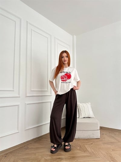 Beli İpli Paça Lastikli Rahat Pantolon Kahve