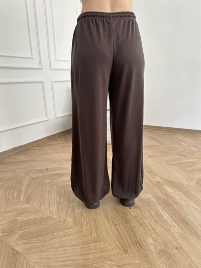 Beli İpli Paça Lastikli Rahat Pantolon Kahve