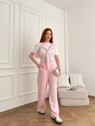 Beli İpli Relax Fit Eşofman Pembe