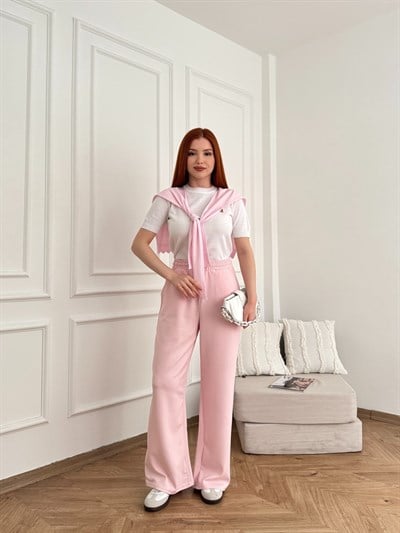 Beli İpli Relax Fit Eşofman Pembe