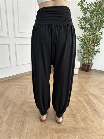 Beli Korsajlı Penye Şalvar Pantolon Siyah