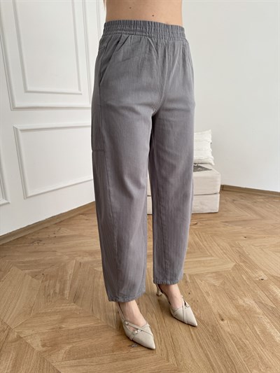 Beli Lastikli Balon Pantolon Gri