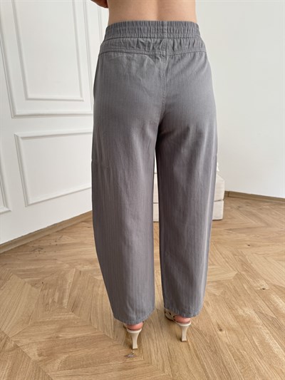 Beli Lastikli Balon Pantolon Gri