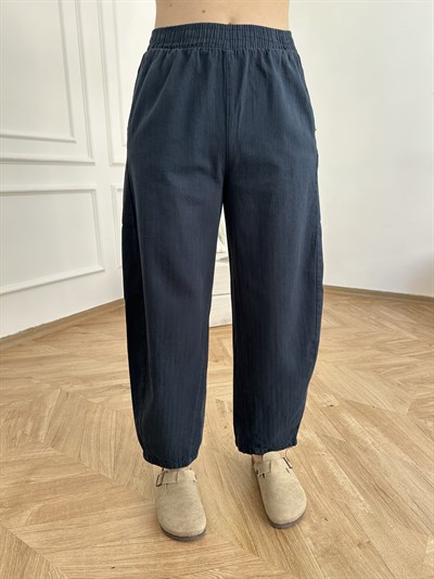 Beli Lastikli Balon Pantolon Lacivert