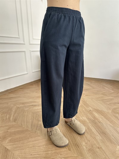 Beli Lastikli Balon Pantolon Lacivert