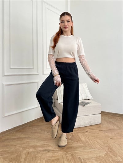 Beli Lastikli Balon Pantolon Lacivert