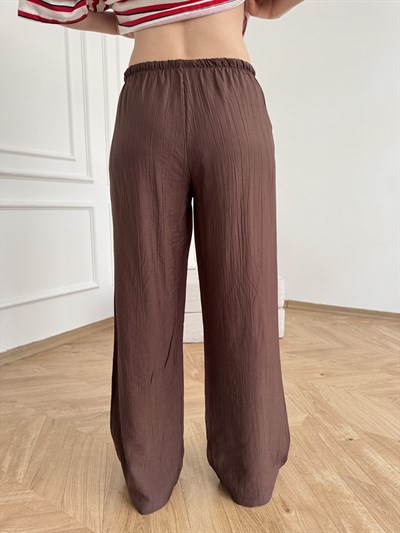Beli Lastikli Bol Paça Pantolon Acı kahve