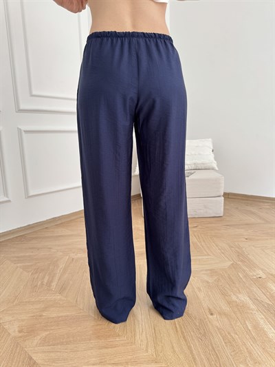 Beli Lastikli Bol Paça Pantolon Lacivert
