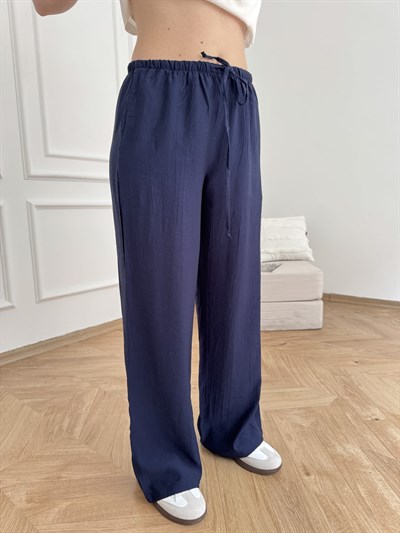 Beli Lastikli Bol Paça Pantolon Lacivert