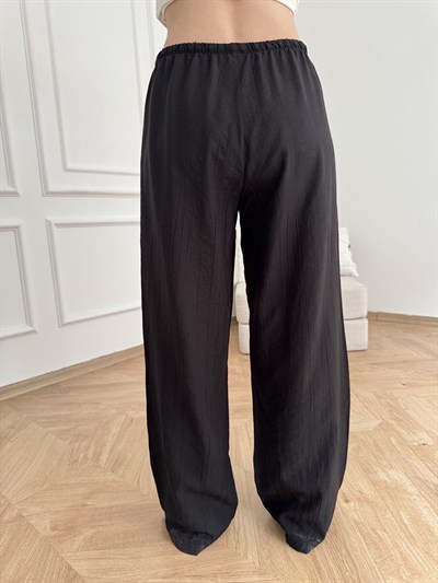 Beli Lastikli Bol Paça Pantolon Siyah