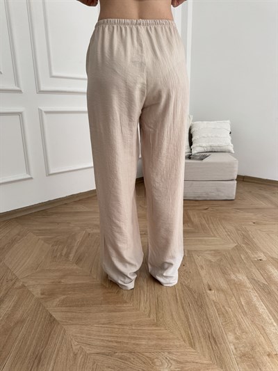 Beli Lastikli Bol Paça Pantolon Taş