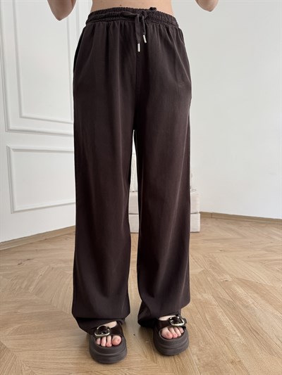 Beli Lastikli Bol Pantolon Acı kahve