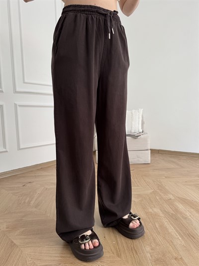 Beli Lastikli Bol Pantolon Acı kahve