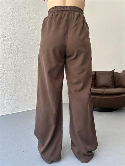 Beli Lastikli Bol Pantolon Kahve