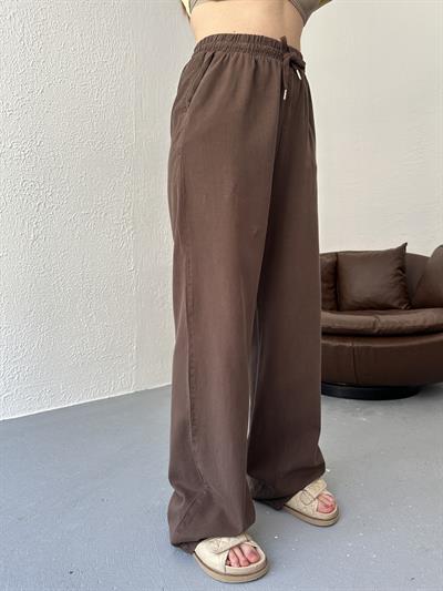 Beli Lastikli Bol Pantolon Kahve