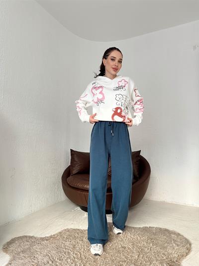 Beli Lastikli Bol Pantolon Lacivert