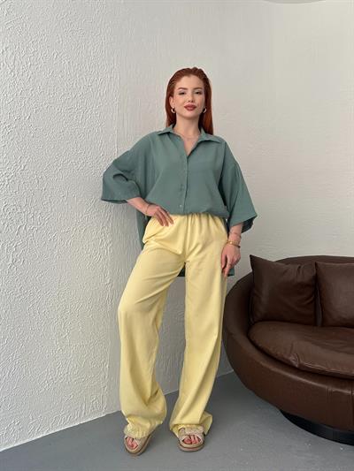Beli Lastikli Bol Pantolon Sarı