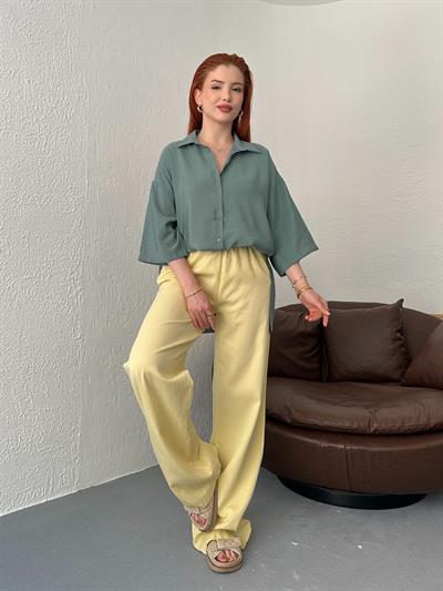 Beli Lastikli Bol Pantolon Sarı