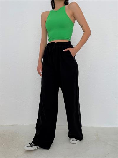 Beli Lastikli Bol Pantolon Siyah