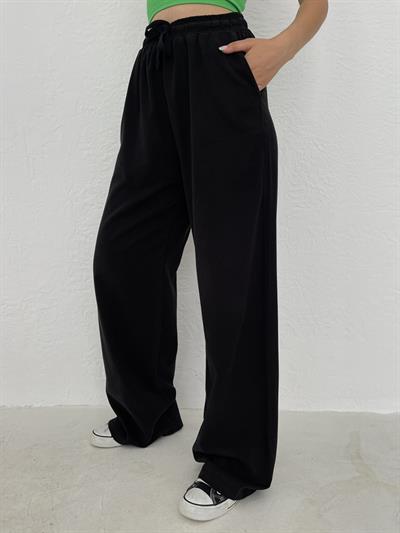 Beli Lastikli Bol Pantolon Siyah