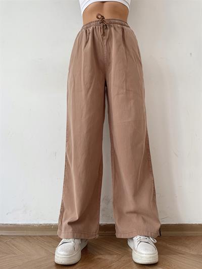 Beli Lastikli Bol Pantolon Vizon