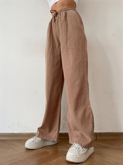 Beli Lastikli Bol Pantolon Vizon