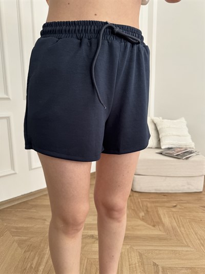 Beli Lastikli Cepli Kısa Şort Lacivert