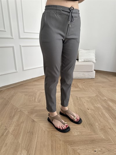 Beli Lastikli Duble Paça Pantolon Gri
