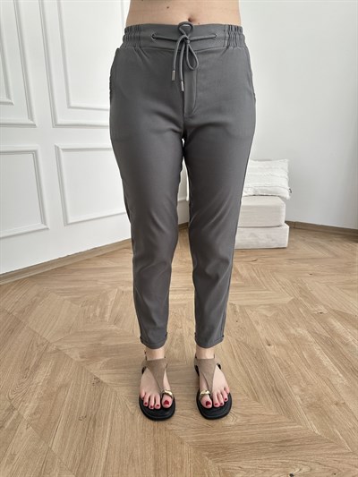 Beli Lastikli Duble Paça Pantolon Gri