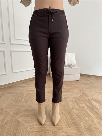 Beli Lastikli Duble Paça Pantolon Kahve