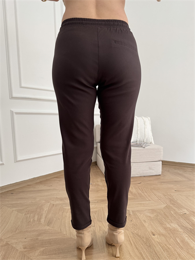 Beli Lastikli Duble Paça Pantolon Kahve
