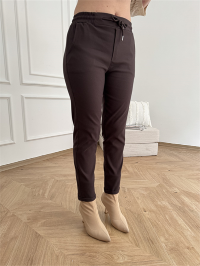 Beli Lastikli Duble Paça Pantolon Kahve